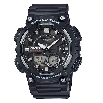 CASIO 耐力競賽10年電力雙顯運動腕錶-黑-AEQ-110W-1A