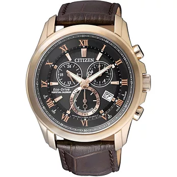 CITIZEN 分秒必爭光動能時尚萬年曆男士腕錶-玫瑰金-BL5542-07E