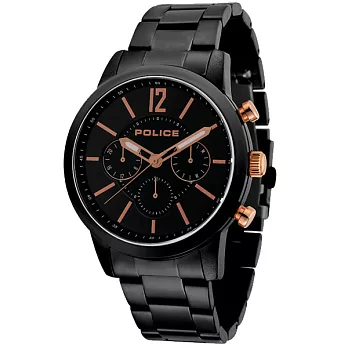 POLICE 捍衛自我三眼腕錶-黑x鋼帶