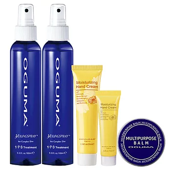 OGUMA水美媒萬用呵護組(噴年輕160mlX2+萬用膏22g X1.嫩手霜35ml X1)加贈嫩手霜12ml X1