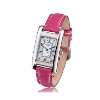 【COACH】白色彩貝復古長方型粉色真皮女錶(14501076)