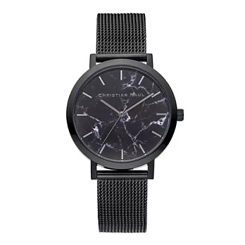 Christian Paul 大理石黑色系列 黑錶盤/黑色金屬網眼錶帶手錶35mm