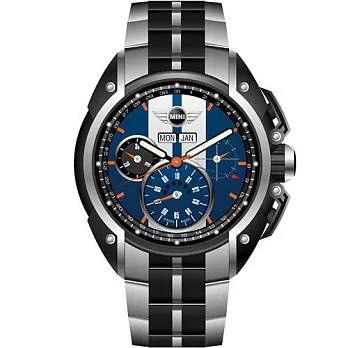 MINI Swiss Watches 極速運動計時腕錶(MINI-02S)-藍錶盤/藍皮革錶帶-45mm