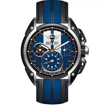 MINI Swiss Watches 極速運動計時腕錶(MINI-02)-藍錶盤/藍皮革錶帶-45mm
