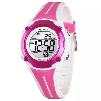 JAGA 捷卡全新俏麗時髦多功能電子錶M1112-粉白