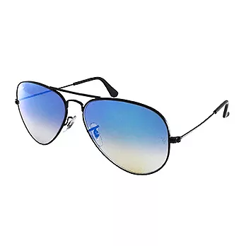 【Ray Ban 雷朋】3025-002/4O-62 經典飛官款薄水銀太陽眼鏡-大版(黑框x漸層藍鏡面)