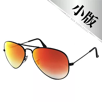 【Ray Ban 雷朋】3025-002/4W-58 經典飛官款薄水銀太陽眼鏡-小版(黑框x漸層紅橘鏡面)