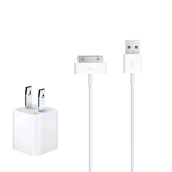 Apple iPhone/iPad 原廠5W USB 旅行充電器+30 pin 對 USB 連接線組(1公尺) (綠標-台灣電檢)單色