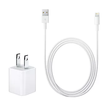 Apple iPhone/iPad 原廠5W USB 旅行充電器+Lightning 對 USB 連接線組(1公尺) (裸裝-台灣電檢)單色