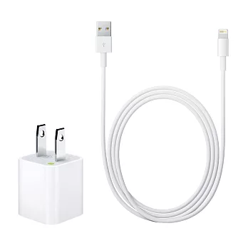 Apple iPhone/iPad 原廠5W USB 旅行充電器+Lightning 對 USB 連接線組(1公尺) (綠標-裸裝)單色