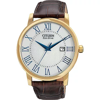 CITIZEN 光動能 羅馬人文風情時尚優質腕錶-白+金-BM6752-02A