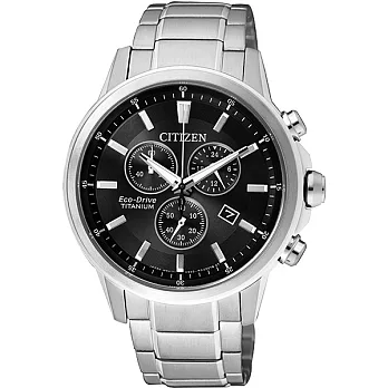 CITIZEN Eco-Drive 商務人士鈦金屬優質計時休閒腕錶-黑-AT2340-81E