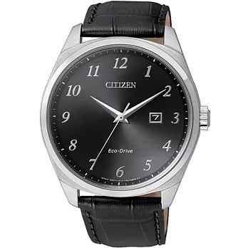 CITIZEN 光動能 標準紳士風格時尚優質腕錶-黑皮革-BM7320-01E