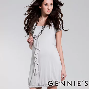 【Gennies奇妮】知性氣質鬆緊裙襬春夏孕婦洋裝-灰S灰