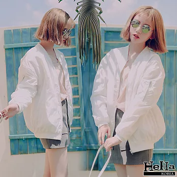 外套 寬鬆BF棒球拉鍊夾克 二色-HeHa-S（白色）