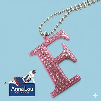 Anna Lou Of London 倫敦品牌 水晶字母項鍊 F 粉紅色X銀鍊