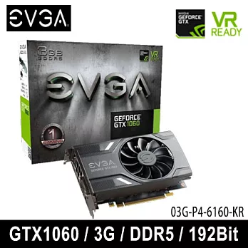 EVGA 艾維克 GTX1060 3GB GAMING ACX 2.0 GDDR5 顯示卡 (03G-P4-6160-KR )