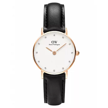 DW Daniel Wellington 施華洛世奇水晶黑色皮革腕錶-金框/26mm(0901DW)