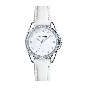 【COACH】銀色晶鑽白色皮帶女錶(14502175)