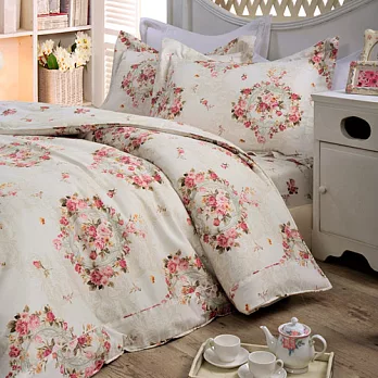 義大利La Belle《瑰麗花園》雙人四件式防蹣抗菌舖棉兩用被床包組