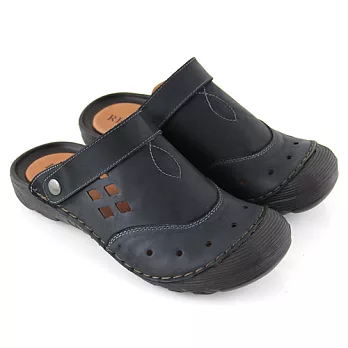 ◤Green Phoenix◥RED ANT幾何鏤空臘感牛皮兩穿前包涼拖鞋43深藍色