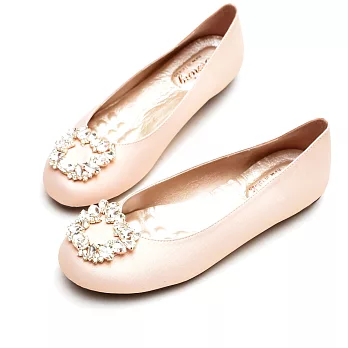 【Ameber】金屬方型鑽飾厚乳膠厚底娃娃鞋－櫻花粉23櫻花粉