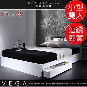 JP Kagu 附床頭櫃與插座抽屜收納床組-高密度連續彈簧床墊小型雙人4尺(二色)黑色