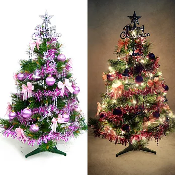 台灣製3尺(90cm)特級綠松針葉聖誕樹 (銀紫色系配件)+100燈鎢絲樹燈一串YS-GPT03103