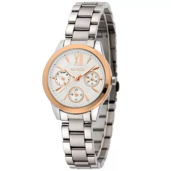 MANGO 柔美典雅三眼不鏽鋼時尚腕錶-銀/31mm銀