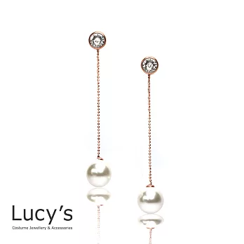 Lucy’s 古典美人鑲鑽垂墜白珍珠耳環玫瑰金
