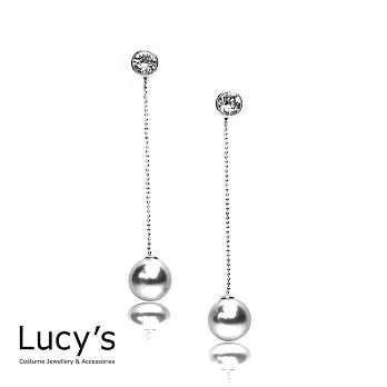 Lucy’s 古典美人鑲鑽垂墜黑珍珠耳環時尚銀