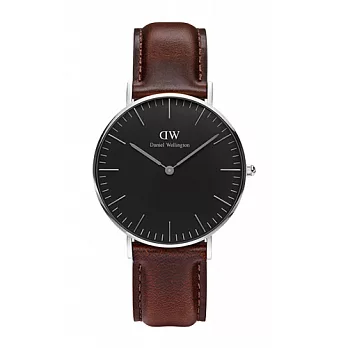 Daniel Wellington 經典深咖啡皮革腕錶-銀框/36mm(DW00100143)