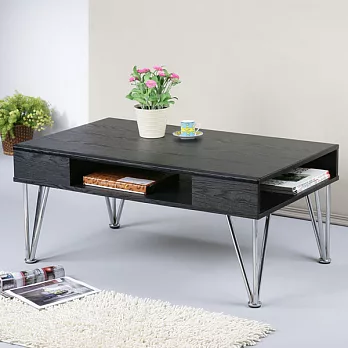 《Homelike》簡約木紋收納大茶几黑色木紋
