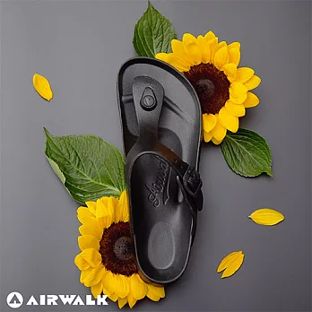 AIRWALK(女) -AB拖 EVA中性T字羅馬夾腳拖鞋4黑