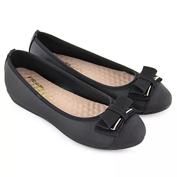 【Pretty】典雅立體朵結小坡跟娃娃鞋23黑色