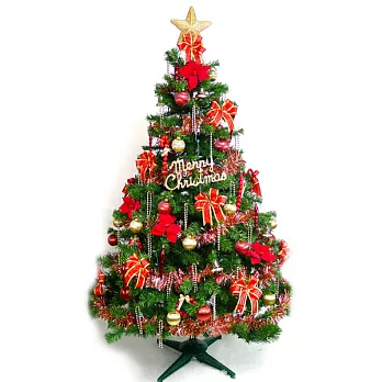 台灣製5尺/5呎(150cm)豪華版裝飾綠聖誕樹 (+飾品組-紅金色系)(不含燈)YS-GT05001