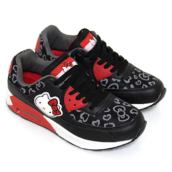 HELLO KITTY 豹紋網布拼接凱蒂貓綁帶休閒運動鞋23黑色