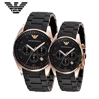 EMPORIO ARMANI 亞曼尼 膠鋼帶石英情侶對錶 AR5905/AR5906(平行輸入)