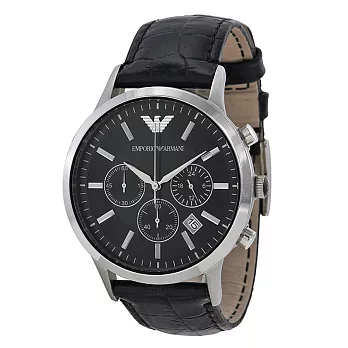 EMPORIO ARMANI亞曼尼 鱷魚紋真皮帶三眼商務休閑錶 男錶 AR2447(平行輸入)