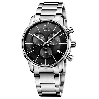 美國代購 calvin klein ck手錶 時尚大錶面三眼計時石英男錶 黑錶盤 K2G27143(平行輸入)