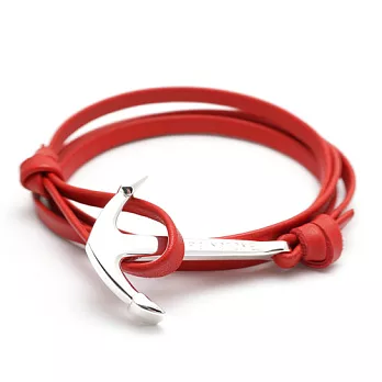 Virginstone Denmark 紅色皮革銀色船錨 多層次手鍊