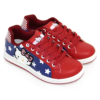 HELLO KITTY 美式風格星星線條拼接雙色休閒板鞋23紅色