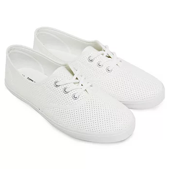 【Pretty】簡約孔洞綁帶輕量休閒鞋23白色