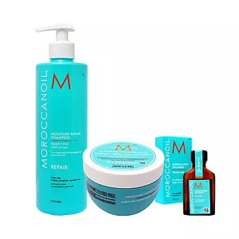 Moroccan oil 摩洛哥優油 摩洛哥輕優油 25ml+保濕修復洗髮露 500ml+輕感保濕髮膜 250ml