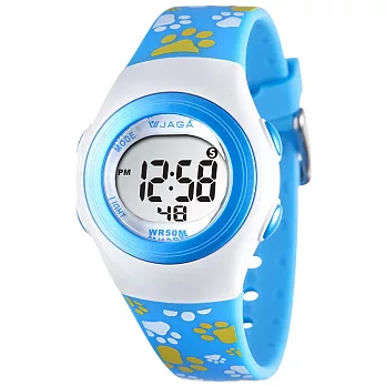 JAGA(捷卡)色彩繽紛花漾年華多功能電子錶-M1062-DE(白藍)