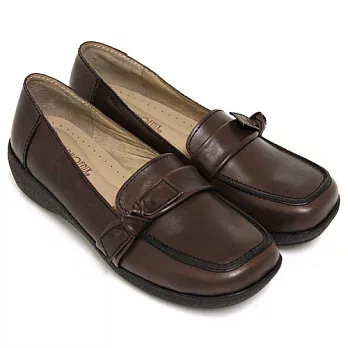 ◤Green Phoenix◥扭轉蝴蝶結套入式臘感牛皮厚底休閒鞋34.5咖啡色