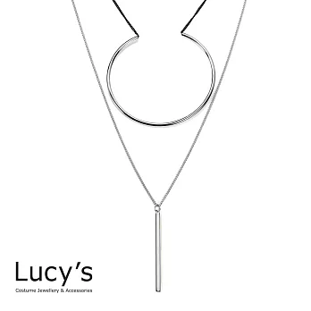 Lucy’s 歐美幾何造型雙鍊金屬時尚項鍊時尚銀