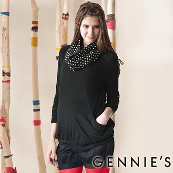 【Gennies奇妮】Faravani系列 氣質黑圓點圍巾秋冬上衣-黑