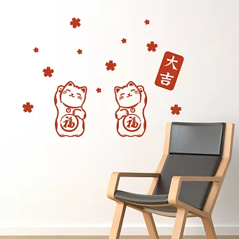 《Smart Design》創意無痕壁貼╱ 招財貓 紅色