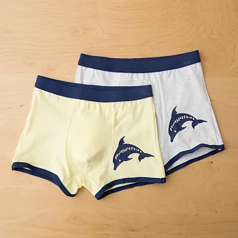 小學生來了-男童時尚四角內褲(2入) 海豚-黃/灰-140